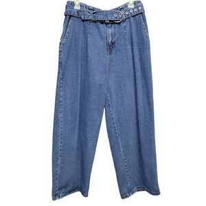 Fashion Nova Pants Womens‎ 9 Blue High Rise Cropped Ankle Flare Jeans Belted